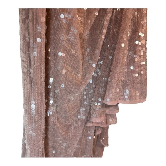 Mac Duggal Sequined Flutter Sleeve One Shoulder Draped Gown NWT - Picture 10 of 11